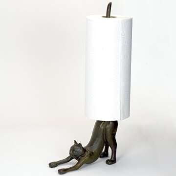 Bits and Pieces - Cat Paper Towel or Toilet Paper Holder Sculpture - Cast Iron - Kitchen Statue/Accessory - Bathroom Decor