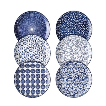 Selamica 10 Inch Porcelain Dinner Plates Set of 6 - Vintage Blue Design for Elegant Meals