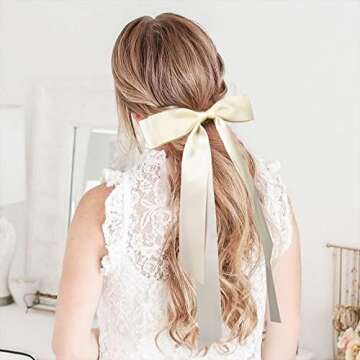 Large Satin Hair Bows Hair Ribbons for Women CEELGON 2PCS Big Long Ivory Ballet Style Hair Bows Fren...