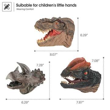Geyiie Dinosaur Hand Puppets Toys for Boys, Play Dinosaur Toys Set for Kids Age 3-5 T-Rex Triceratops Puppet, Soft Dino Toys for Toddler Party Favor, 3 Pack