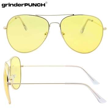 grinderPUNCH Men's Large Aviator Yellow Lens Sunglasses for Night Vision