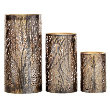 Deco 79 Bronze Brass Cutout Candle Lantern Set - Elegant Decor for Indoor or Outdoor Spaces
