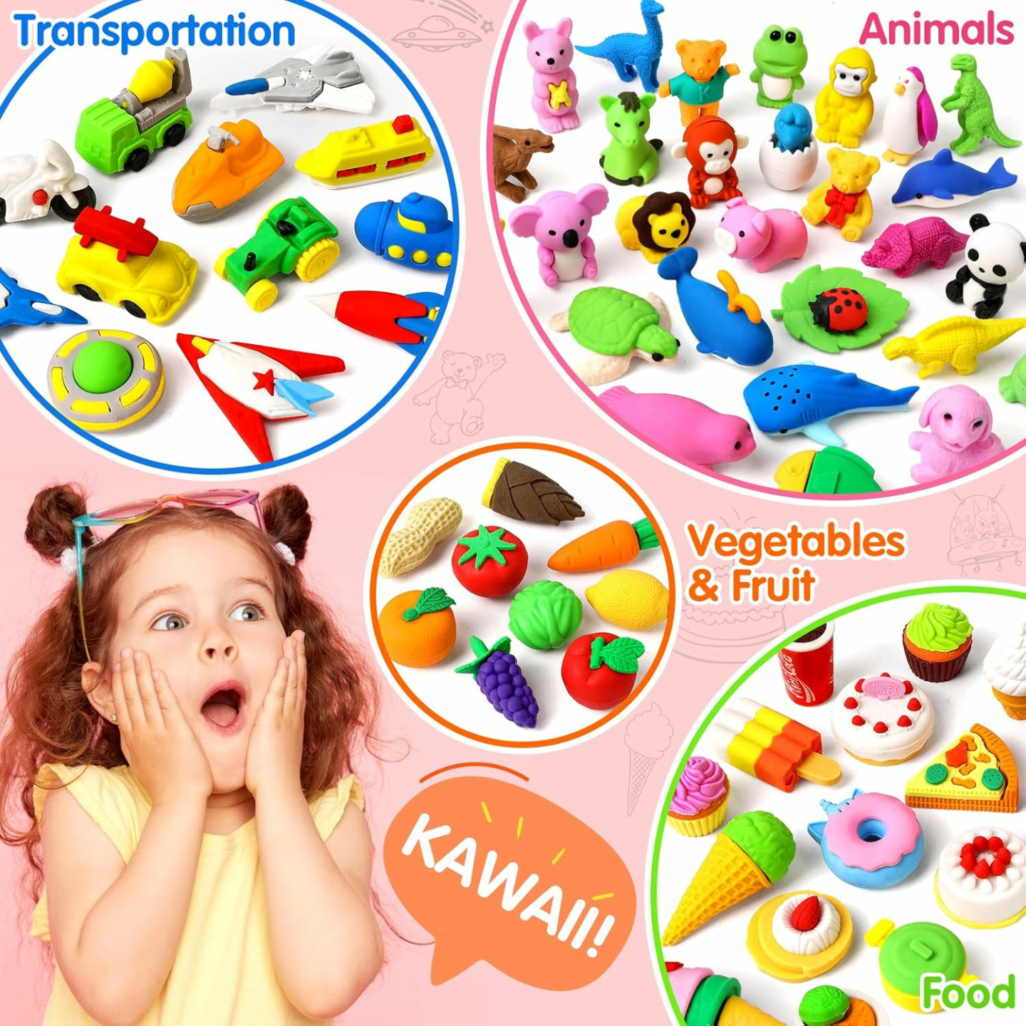 Animal 3D Puzzle Mini Erasers - 70 Pack for Kids