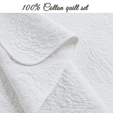 Cozy Line Home Fashions Bailee Matelasse Medallion Solid White 100% Cotton Bedding Quilt Set, Reversible Luxury Chic Bedspread Coverlet (Medallion White, King - 3 Piece)