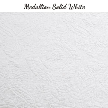 Cozy Line Home Fashions Bailee Matelasse Medallion Solid White 100% Cotton Bedding Quilt Set, Reversible Luxury Chic Bedspread Coverlet (Medallion White, King - 3 Piece)