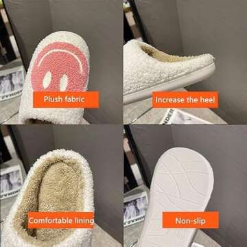 sharllen Smile Face Slippers for Women Men Retro Soft Fluffy Warm Home Non-Slip Couple Style Casual Shoes Anti-Skid Plush Fleece Lined House Shoes for Unisex Slippers Indoor Outdoor