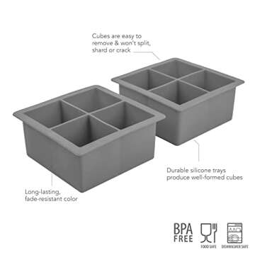 Tovolo Elements, Set of 2 Silicone Extra-Large Ice Cubes for Whiskey, Bourbon, Cocktails & More, BPA...