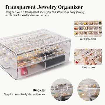 Inmorven Clear Jewelry Organizer Box - 3-Layer Stackable Storage