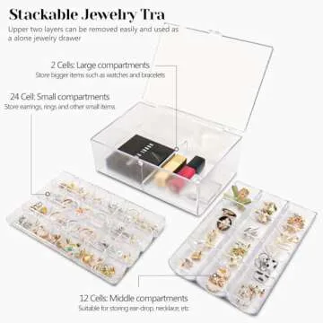 Inmorven Clear Jewelry Organizer Box - 3-Layer Stackable Storage