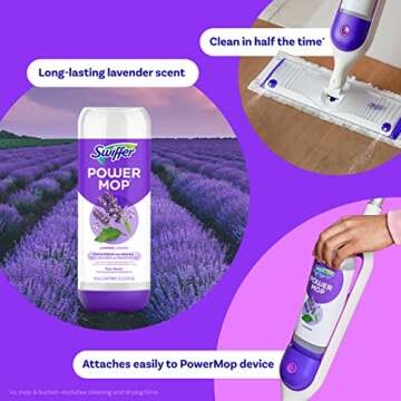 Swiffer Power Mop Refill Solution, Floor Cleaner for Mopping Tile, Vinyl, Laminate, Wood in Home, Bathroom, Kitchen, All Purpose Multi-Surface Solution for Floor Cleaning, Lavender Scent, 50.6oz