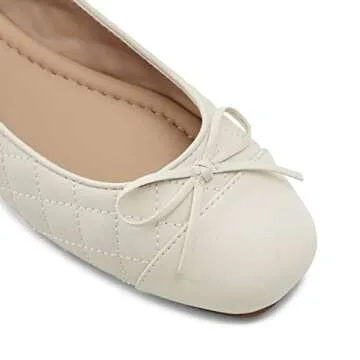 MOOMMO Women Cap Toe Flats Bow Slip On Ballet Flats Comfort Quilted Colorblock Flat Shoes Round Toe Flat Heel Dress Shoes Office Ladies Party Chic Driver Flats Casual Quilted White 8 M US