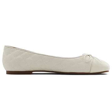 MOOMMO Women Cap Toe Flats Bow Slip On Ballet Flats Comfort Quilted Colorblock Flat Shoes Round Toe Flat Heel Dress Shoes Office Ladies Party Chic Driver Flats Casual Quilted White 8 M US