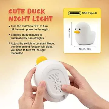 UNEEDE LED Benson Night Light, Cute Duck Animal Silicone Nursery Night Light Rechargeable Table Lamp...