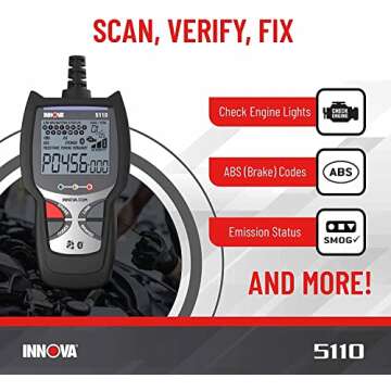 Innova 5110 OBD2 Scanner for Engine/ABS Codes and Smog Check for 1996-2023 Vehicles, Updates Include...