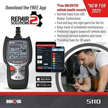 Innova 5110 OBD2 Scanner for Engine/ABS Codes and Smog Check for 1996-2023 Vehicles, Updates Included, Trusted USA Customer Service, iPhone & Android App with Verified Fixes