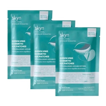 skyn ICELAND Dissolving Microneedle Under Eye Patches With 39% Hyaluronic Acid & Peptides, No-Slip E...