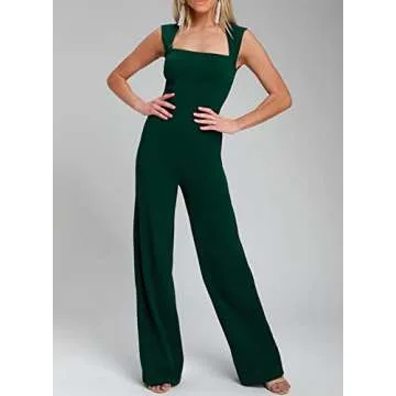 Happy Sailed Jumpsuits for Women Dressy 2025 Trendy Sleeveless Empire Waist Wide Leg Pant Romper Summer Tank Overalls Elegant Wedding Jumpsuit Green X-Large