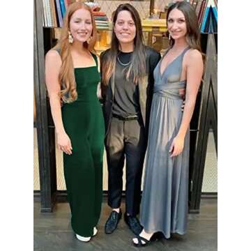 Happy Sailed Jumpsuits for Women Dressy 2025 Trendy Sleeveless Empire Waist Wide Leg Pant Romper Summer Tank Overalls Elegant Wedding Jumpsuit Green X-Large