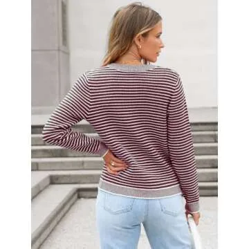 ANRABESS Women's Striped Cardigan Sweaters Casual Long Sleeve Open Front Button Down Knit Cropped Jackets Fall Coat Outerwear Small