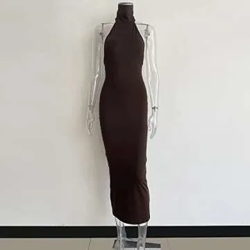 XLLAIS Summer Sleevelss Dresses for Women Sexy One-Piece Stretchy Bodycon Outfits (Brown Small)