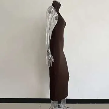 XLLAIS Summer Sleevelss Dresses for Women Sexy One-Piece Stretchy Bodycon Outfits (Brown Small)