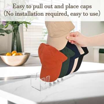 Waipfaru 2 Pcs Hat Stand for Baseball Caps, Acrylic Hat Organizer Display Holder, No Install Hat Rack Shelf for 14 Baseball Caps for Bedroom, Closet, Dresser(Clear)