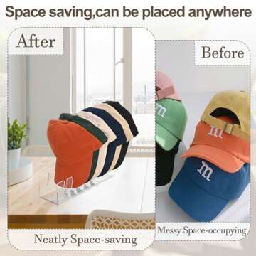 Waipfaru 2 Pcs Hat Stand for Baseball Caps, Acrylic Hat Organizer Display Holder, No Install Hat Rack Shelf for 14 Baseball Caps for Bedroom, Closet, Dresser(Clear)