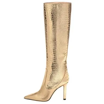 Arqa Women's Stiletto High Heel Knee High Boots - Stylish Faux Crocodile Print