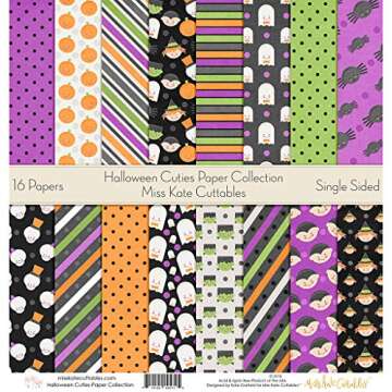 Pattern Paper Pack - Halloween Cuties - Scrapbook Premium Specialty Paper Single-Sided 12"x12" Collection Includes 16 Sheets - by Miss Kate Cuttables