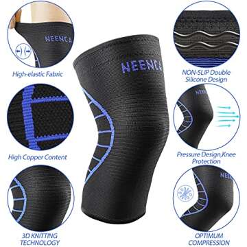 NEENCA 2 Pack Knee Brace, Knee Compression Sleeve Support for Knee Pain, Running, Work Out, Gym, Hiking, Arthritis, ACL, PCL, Joint Pain Relief, Meniscus Tear, Injury Recovery, Sports