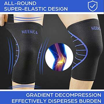NEENCA 2 Pack Knee Brace, Knee Compression Sleeve Support for Knee Pain, Running, Work Out, Gym, Hiking, Arthritis, ACL, PCL, Joint Pain Relief, Meniscus Tear, Injury Recovery, Sports
