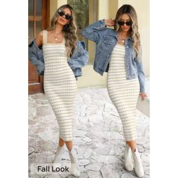 MEROKEETY Women's 2025 Summer Spring Striped Midi Dress Casual Sleeveless Ribbed Knit Bodycon Sweate...