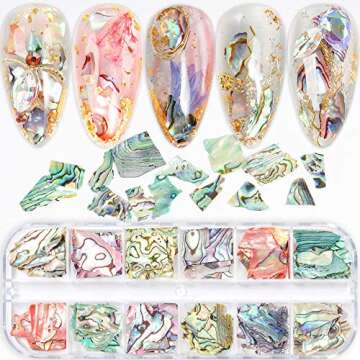 Irregular Abalone Seashell Slices 12 Colors Colorful Natural Nail Art Seashell Slices Design 3D Nail Art Sequins UV Gel Flake Mermaid Decorations