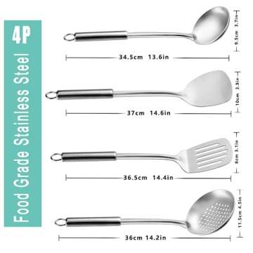 Pleafind 4-Pcs Stainless Steel Cooking Utensils Set for Effortless Cooking and Serving