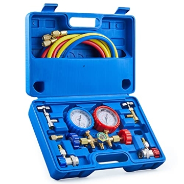 Orion Motor Tech AC Manifold Gauge Set – Reliable 3 Way Car AC Tool with Hoses & Can Taps