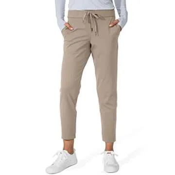 G Gradual Women's Pants with Deep Pockets 7/8 Stretch Sweatpants for Women Athletic, Golf, Lounge, Work (Khaki, Small)