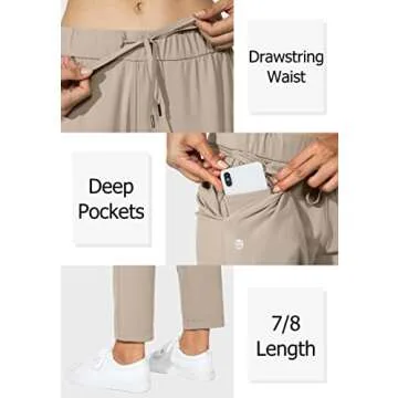 G Gradual Women's Pants with Deep Pockets 7/8 Stretch Sweatpants for Women Athletic, Golf, Lounge, Work (Khaki, Small)