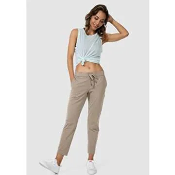 G Gradual Women's Pants with Deep Pockets 7/8 Stretch Sweatpants for Women Athletic, Golf, Lounge, Work (Khaki, Small)