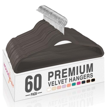 HOUSE DAY Taupe Velvet Hangers 60 Pack, Non Slip Clothes Felt Hanger Heavy Duty for Coat, Premium Sl...