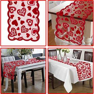 Mosoan Valentines Day Decor Table Runner - 13 x 72 Inch Red Lace Table Runner for Wedding Party, Val...