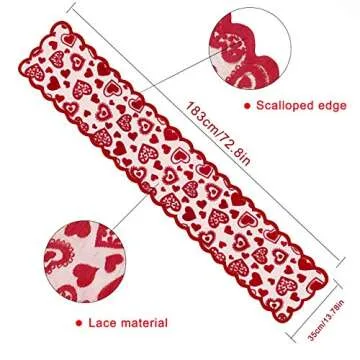 Mosoan Valentines Day Decor Table Runner - 13 x 72 Inch Red Lace Table Runner for Wedding Party, Valentines Decorations - Valentines Day Decor Home Romantic Decorations Heart Shaped Table Runner