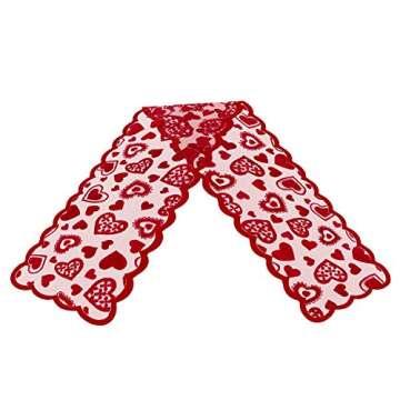 Mosoan Valentines Day Decor Table Runner - 13 x 72 Inch Red Lace Table Runner for Wedding Party, Valentines Decorations - Valentines Day Decor Home Romantic Decorations Heart Shaped Table Runner