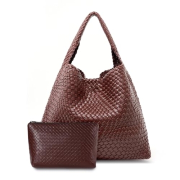 MELOLILA Stylish Vegan Leather Woven Tote Bag for Women