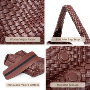 MELOLILA Stylish Vegan Leather Woven Tote Bag for Women