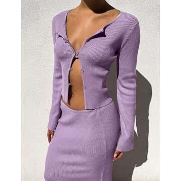 NUFIWI Sexy Long Sleeve Crop Top High Waist Maxi Skirts Set V Neck Slim Fit Shirt and Long Skirts Club Party Set