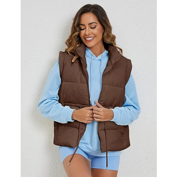 Ameliever Womens Puffer Vest Stand Collar Quilted Zip Up Padded Gilet Puffy Sleeveless Jacket Bubble Vest