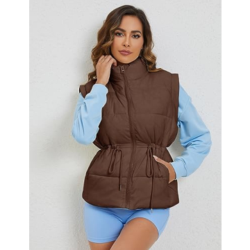 Ameliever Womens Puffer Vest Stand Collar Quilted Zip Up Padded Gilet Puffy Sleeveless Jacket Bubble Vest
