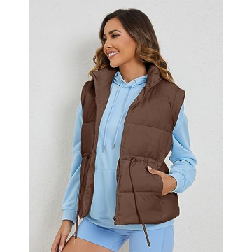 Ameliever Womens Puffer Vest Stand Collar Quilted Zip Up Padded Gilet Puffy Sleeveless Jacket Bubble Vest
