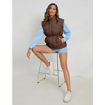 Ameliever Womens Puffer Vest Stand Collar Quilted Zip Up Padded Gilet Puffy Sleeveless Jacket Bubble Vest