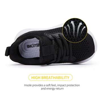 BMCiTYBM Toddler Boys Girls Sneakers Kids Walking Shoes Lightweight Breathable Athletic Running Shoes Black Size 7 Toddler